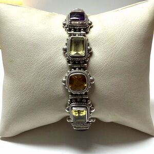 BA Suarti Sterling Silver Bali Citrine Amethyst Peridot Weave Bracelet